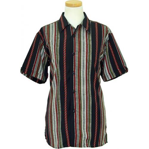 Pronti Black / Red / Cream Vertical Stripe Microfiber Casual Shirt  S5952